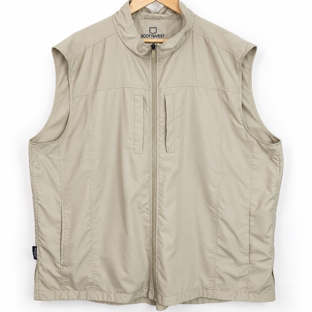 SCOTTeVEST TEC Travel Vest Mens XXXL Tan Full Zip Multi Pocket Utility Techwear